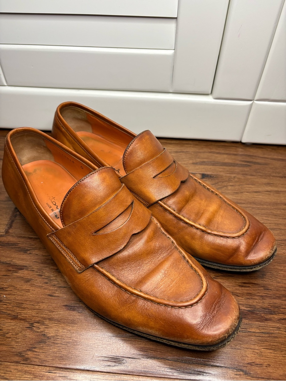 Santoni Made in Italy Cognac Leather Penny Loafers Men’s 9D